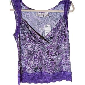 Vintage Womens Y2K Babydoll Top Size XL Lace Paisley Stretch Grunge Purple 90s